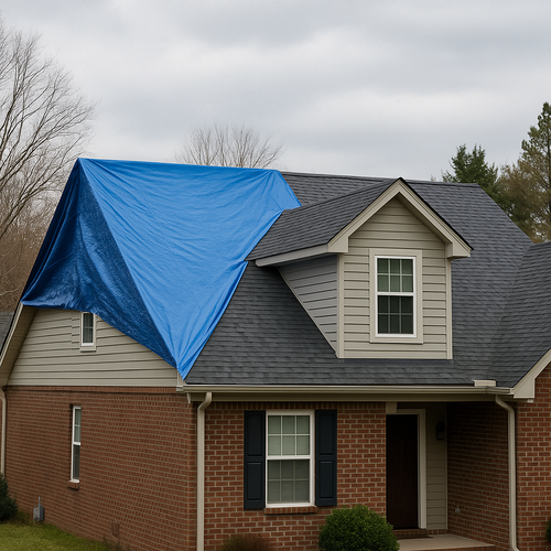 emergency tarp on a roof